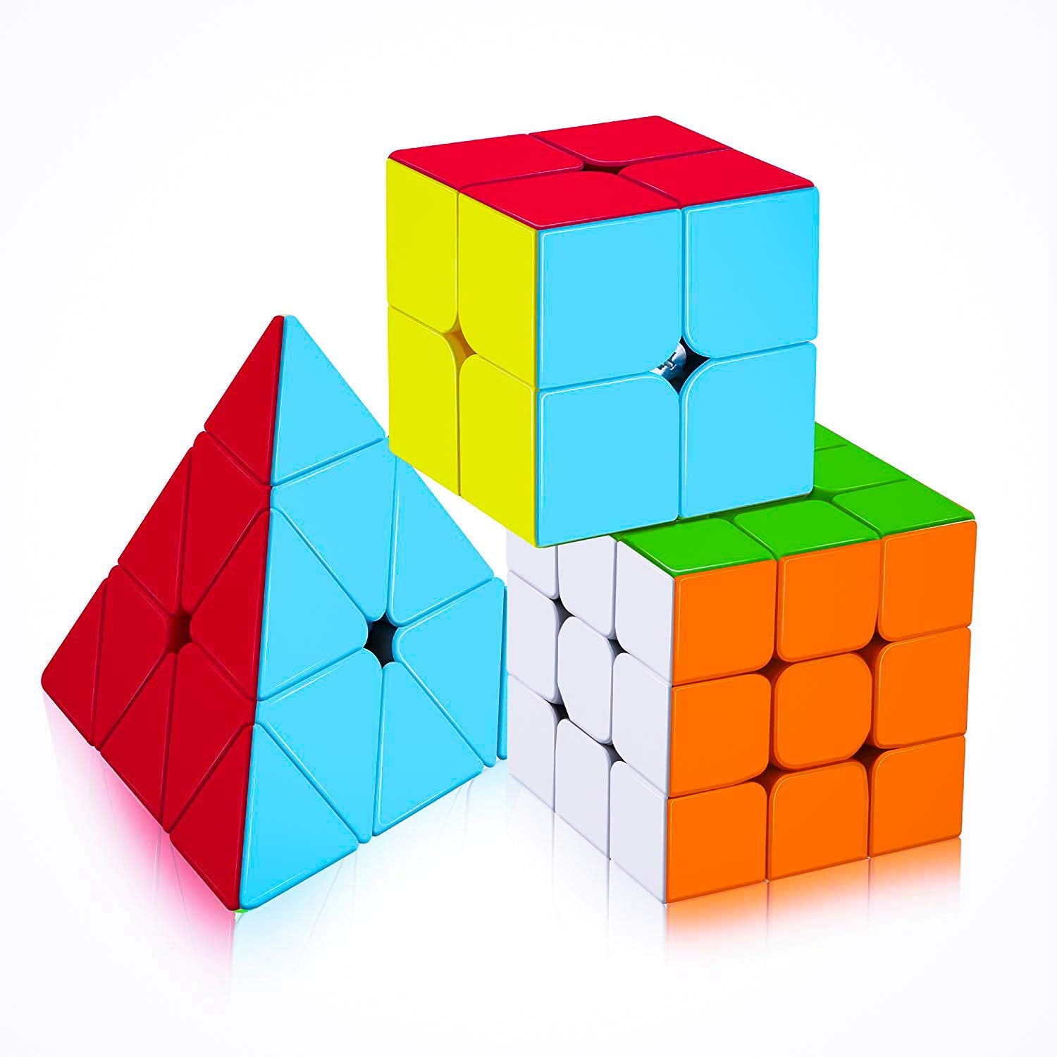 Cube Combo Set of 2x2, 3x3 and Pyramid Pyraminx Triangle High Speed Stickerless Magic Cube Puzzle