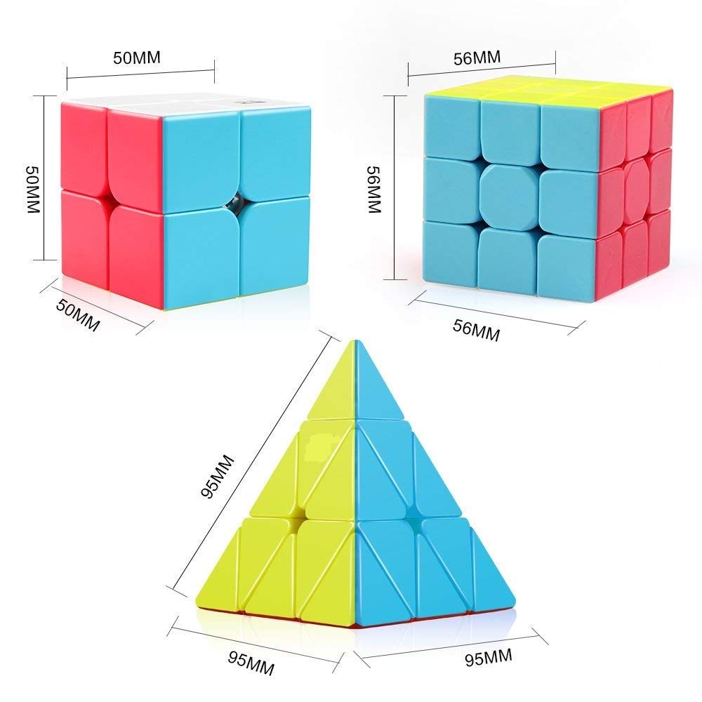 Cube Combo Set of 2x2, 3x3 and Pyramid Pyraminx Triangle High Speed Stickerless Magic Cube Puzzle