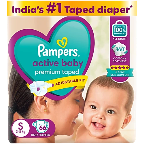 Pampers Active Baby Diapers - Small, 3-8 kg, 66 pcs