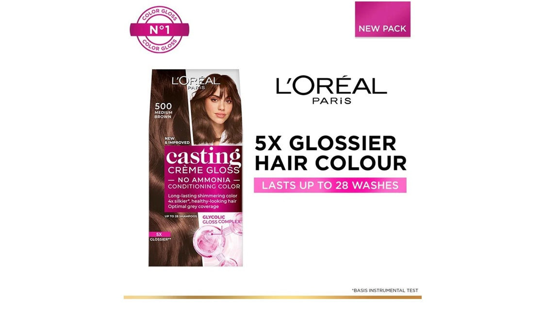 LOreal Paris Casting Creme Gloss Conditioning Hair Color - Medium Brown 500 - 87.5 gm + 72ml