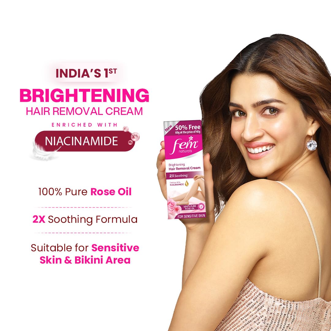 Fem Fairness Naturals Rose Hair Removal Cream - 180g (120g + 60g Free) | For Sensitive skin