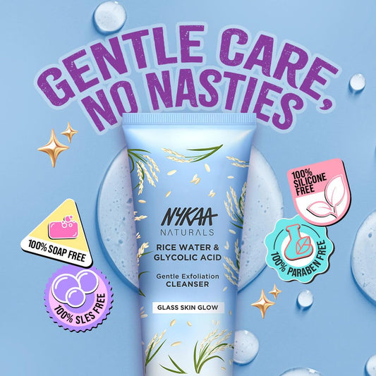 Nykaa Rice Water & Glycolic Acid Gentle Exfoliation Face Wash Cleanser for Glass Skin Glow, All Skin Types, 100ml