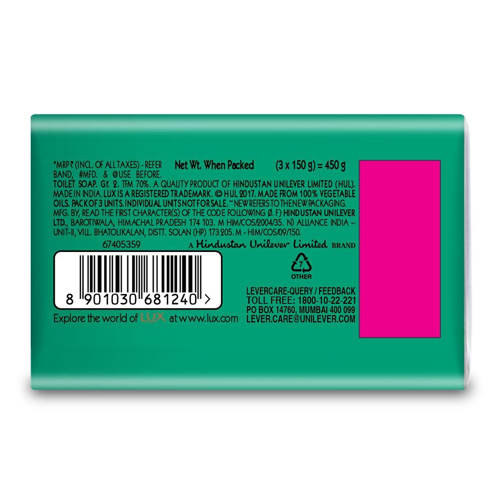 Lux Fresh Splash Cooling Mint and Sea Minerals Soap Bar, 3x150g