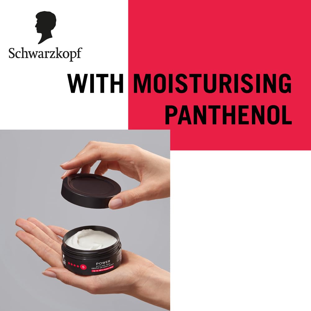 Schwarzkopf TAFT Power Hair Wax For Luminous Shine And Glossy Hair, Hold 5 Lasts 48 Hours, Easy to Wash Out With No Stickiness, For All Hair Types, No Greasy Residue - 75ML
