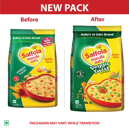Saffola Masala Oats|500 G / 550 G |Veggie Twist|Tasty, Anytime Snack|Ready In 3 mins|