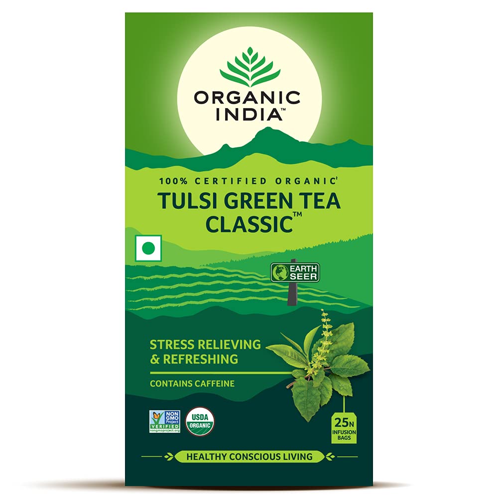 Organic India Tulsi Tea - Green Tea, 25 Bags Carton
