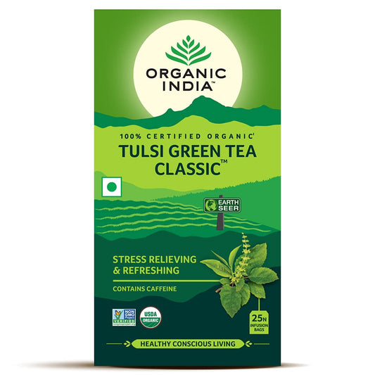 Organic India Tulsi Tea - Green Tea, 25 Bags Carton