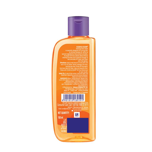 Clean & Clear Foaming Face Wash For Oily Skin, 150ml For Removing excess oil, pimples