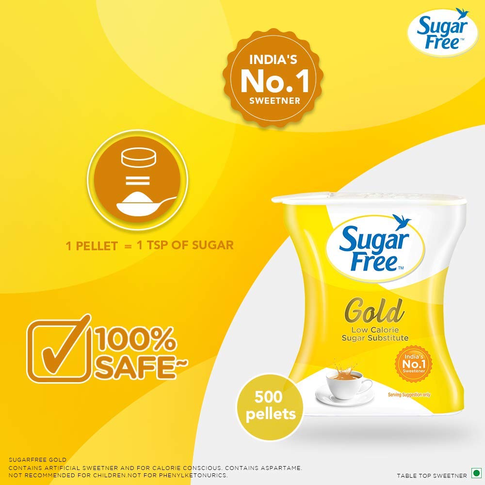 Sugar Free Gold, 500 Pellets| India s No.1 Sweetner| Sweet like Sugar with Low Calories| Scientifically Proven & Tested 50g (Pack of 2)