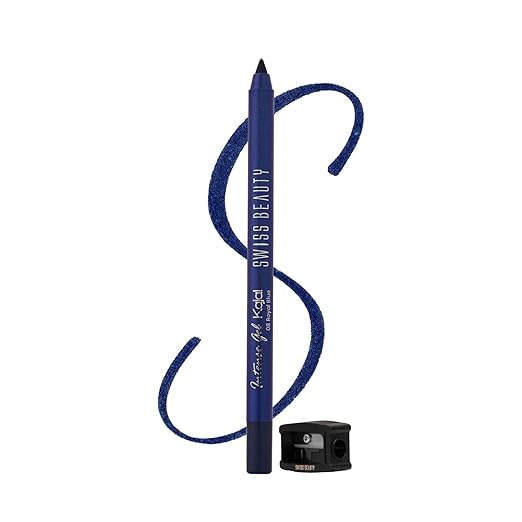 Swiss Beauty Intense Gel Kajal with Sharpener | 12-Hour Stay | Waterproof | Smudge-Proof | Creamy Texture | Highly Pigmented | Multi-Use Eye Pencil | 1.2g, Shade- Royal Blue