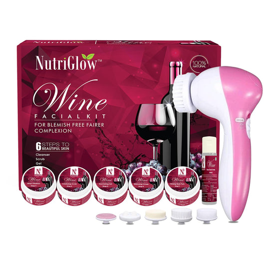 NutriGlow Wine Facial Cleanup Kit 250gm+10ml | 6-Pieces Skin Care Set for Glowing Skin