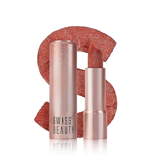 Swiss Beauty More Than Glitter Lipstick | Glittery Finish | Nourishing | With Vitamin C | One Swipe Smooth Glide | Shade- 3 Glimmer Coral, 3gm
