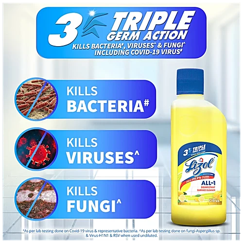 Lizol Disinfectant Surface & Floor Cleaner Liquid - Citrus, 200 ml