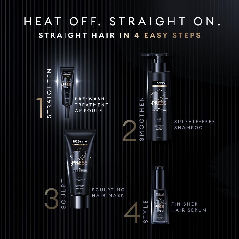 TRESemme Silk Press Pre-Wash Treatment Ampoules 4 x 15ml | Heatless Hair Straightening Treatment | Straight Hair | At-Home Treatment for straight hair