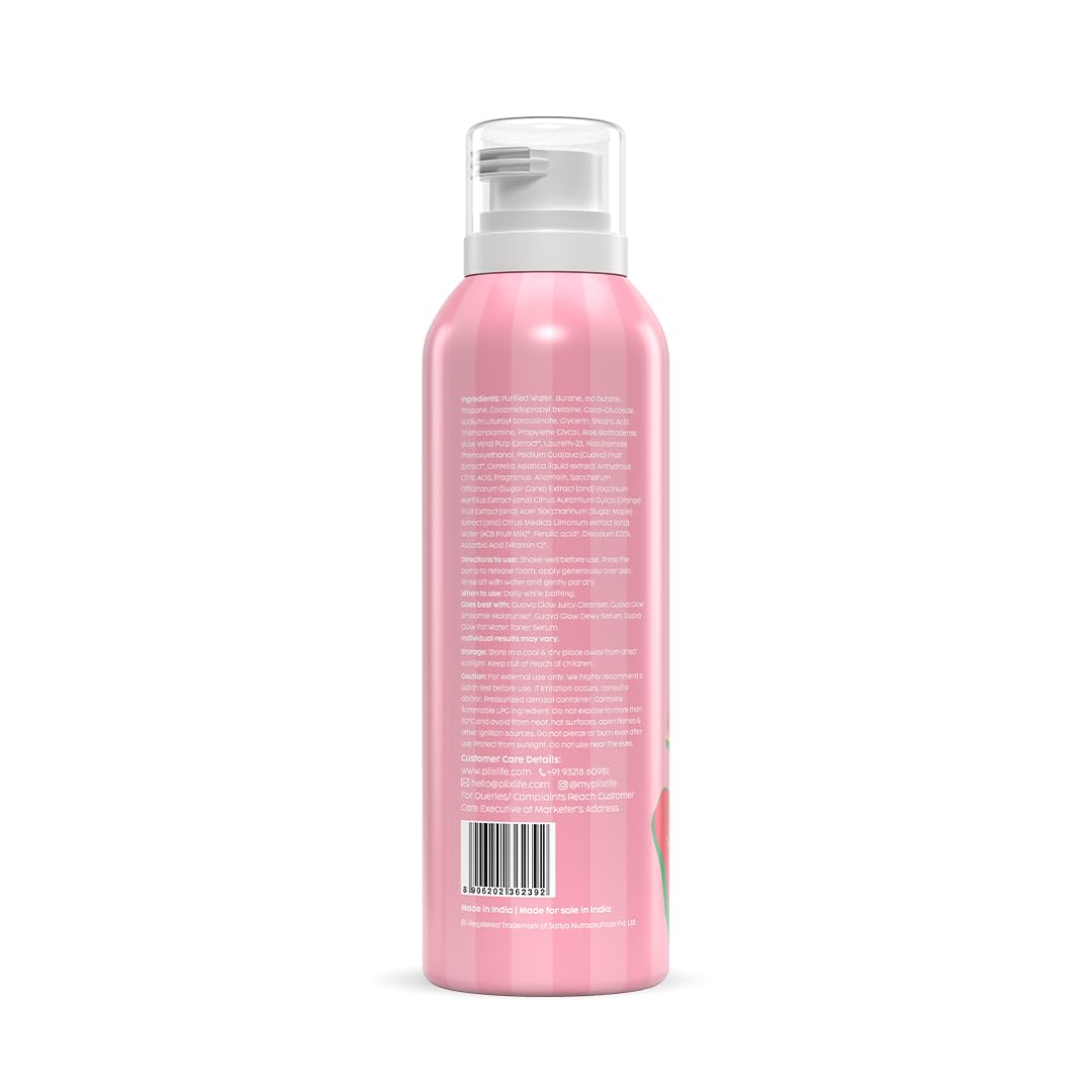 PLIX THE PLANT FIX Guava Mousse Body Wash | Whipped Foaming Cleanser for Glowy, Hydrated & Smooth Skin | Brightening with Vitamin C & Ferulic Acid | Gentle Exfoliation | Lightweight Texture | For Men & Women