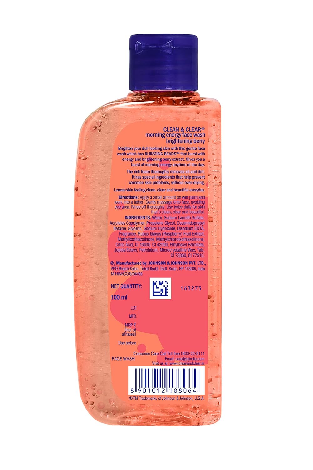 Clean & Clear Morning Energy Berry Blast, Red, 100 ml For clean and clear skin, Brighter skin