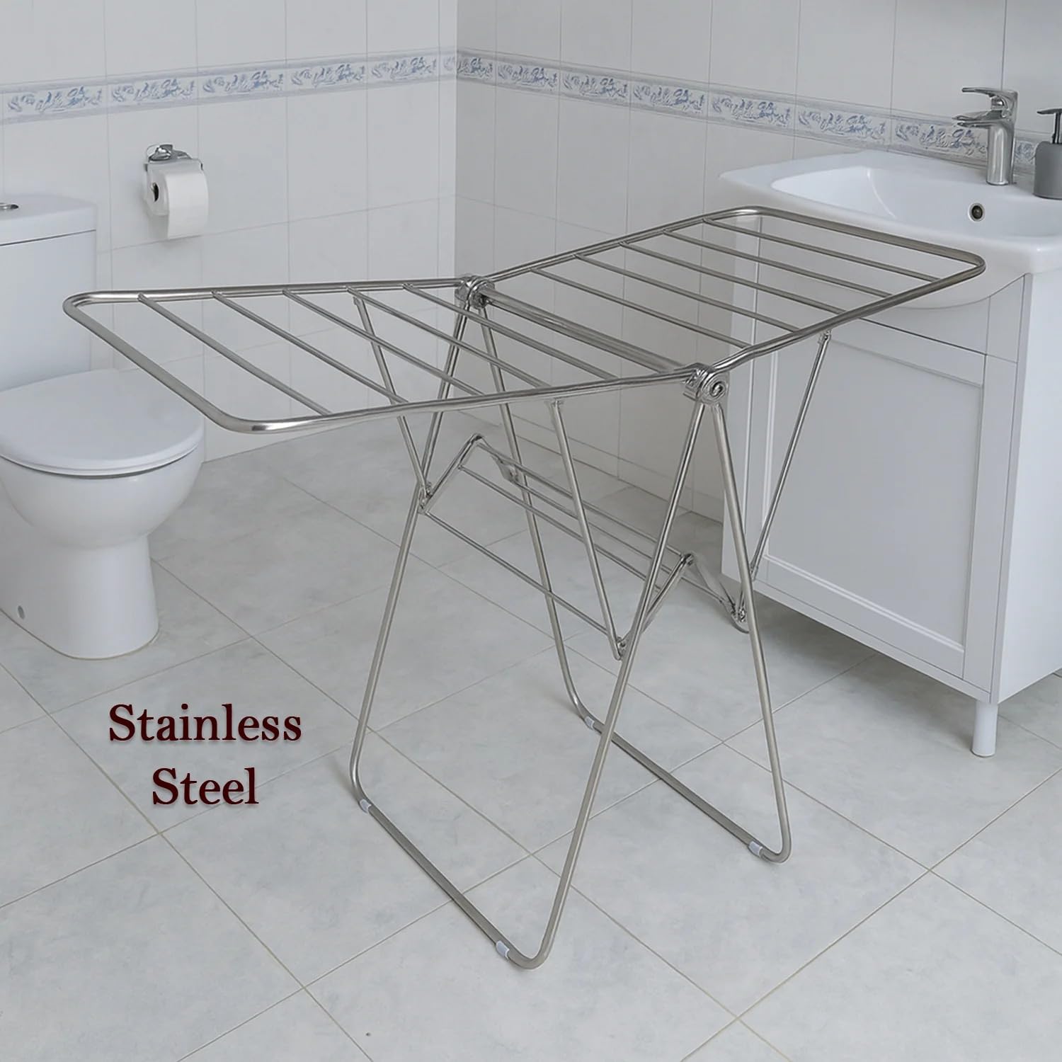 SUPERMOM Foldable Clothes Drying Stand – Heavy Duty Stainless Steel Laundry Rack – Rustproof, Space-Saving, Multi-Layer, Dryer for Clothes, Towels & Garments – Indoor/Outdoor Collapsible Compact Stand