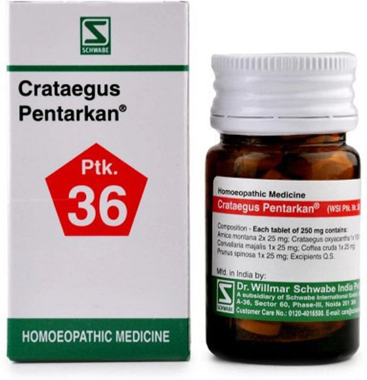 Dr Willmar Schwabe India Homoeopathic Crataegus Pentarkan (20gm) Tablets (Ptk. 36) for weakness stress