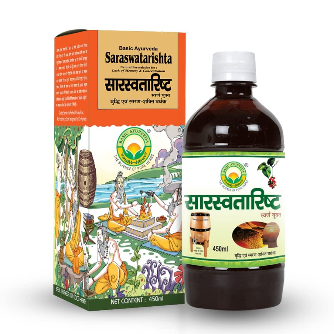 Basic Ayurveda Saraswatarishta 450 ml For anxiety and depression, general debility, mental stress