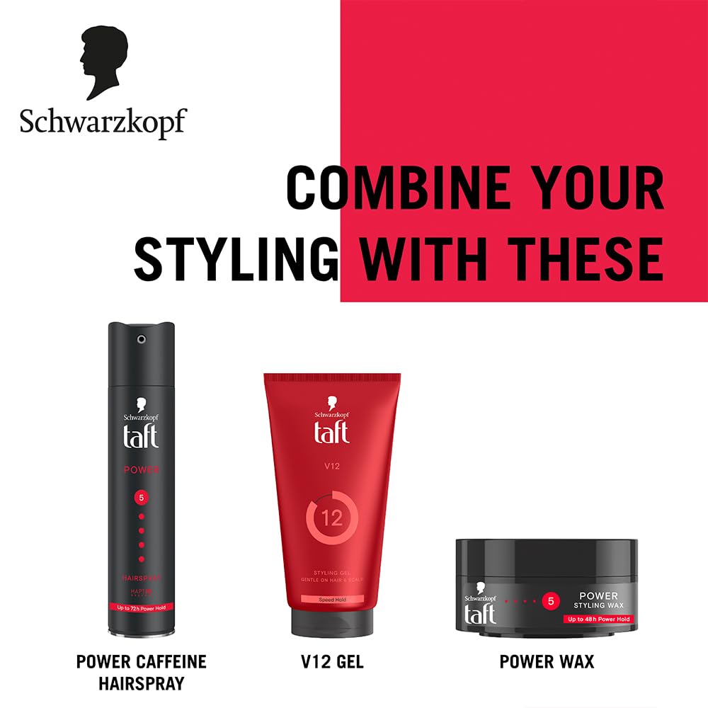Schwarzkopf TAFT Power Hair Wax For Luminous Shine And Glossy Hair, Hold 5 Lasts 48 Hours, Easy to Wash Out With No Stickiness, For All Hair Types, No Greasy Residue - 75ML