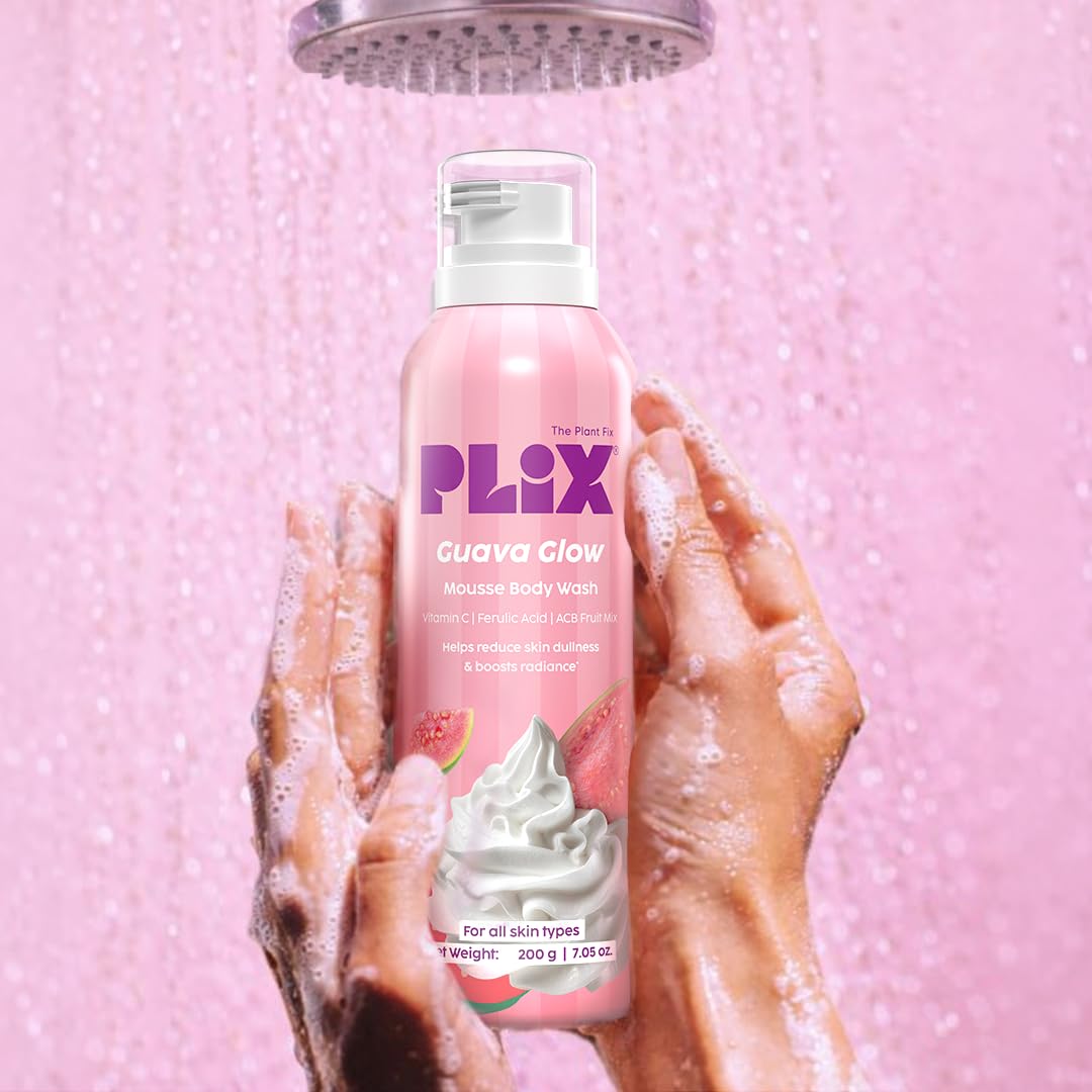PLIX THE PLANT FIX Guava Mousse Body Wash | Whipped Foaming Cleanser for Glowy, Hydrated & Smooth Skin | Brightening with Vitamin C & Ferulic Acid | Gentle Exfoliation | Lightweight Texture | For Men & Women