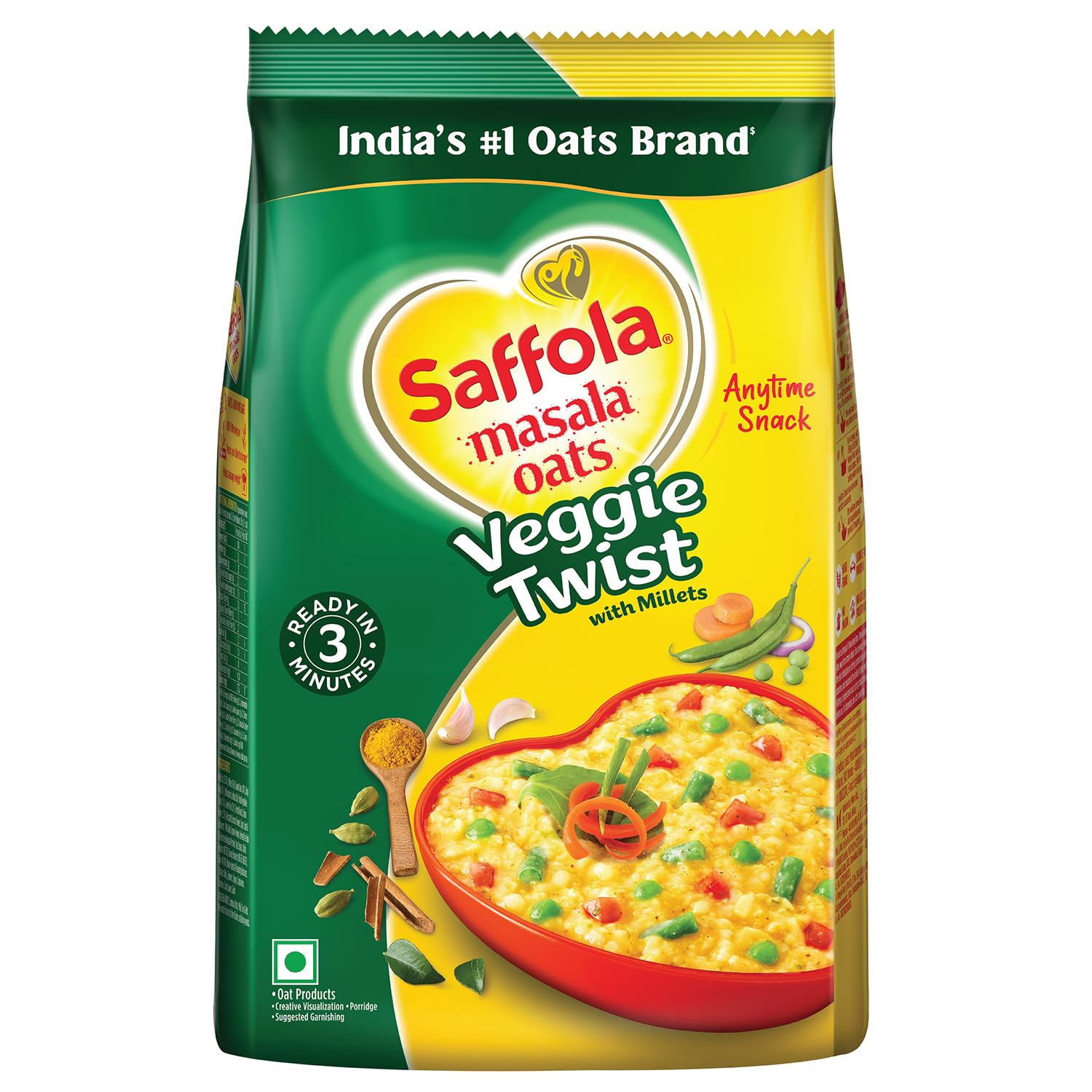 Saffola Masala Oats | 1kg |Veggie Twist | Tasty, Anytime Snack | Ready in 3 mins |