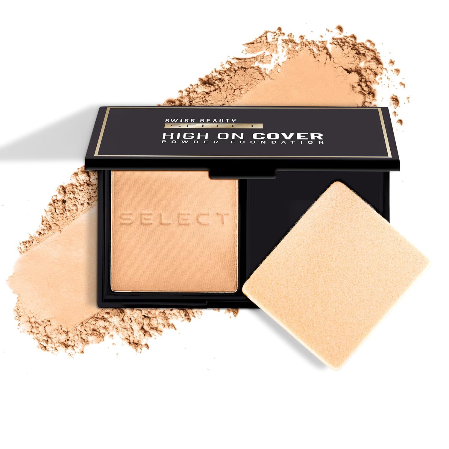 SWISS BEAUTY Matte All Select High On Cover Powder Foundation With Sponge | Waterproof & Oil Controlling | 16-Hour Wear | Shade 06 Warm Honey, 5.5G