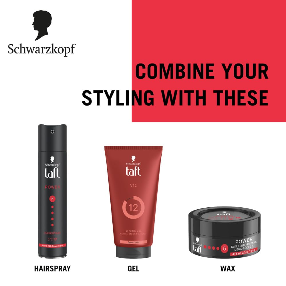 TAFT Schwarzkopf Power Hair Spray With Caffeine Formula For Strengthening Hair Hold 5, 72Hr Hold Protection From UV Rays, Wind And Humidity, No Stickiness, Easy To Brush Out, Salon Like Finish- 250Ml