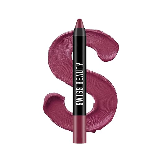 Swiss Beauty Matte Long Lasting Stay Maxx Lip Crayon Lipstick | Matte Finish | 12-Hour Stay | Smudge Proof | Lightweight | Shade-Plum House, 3.5g