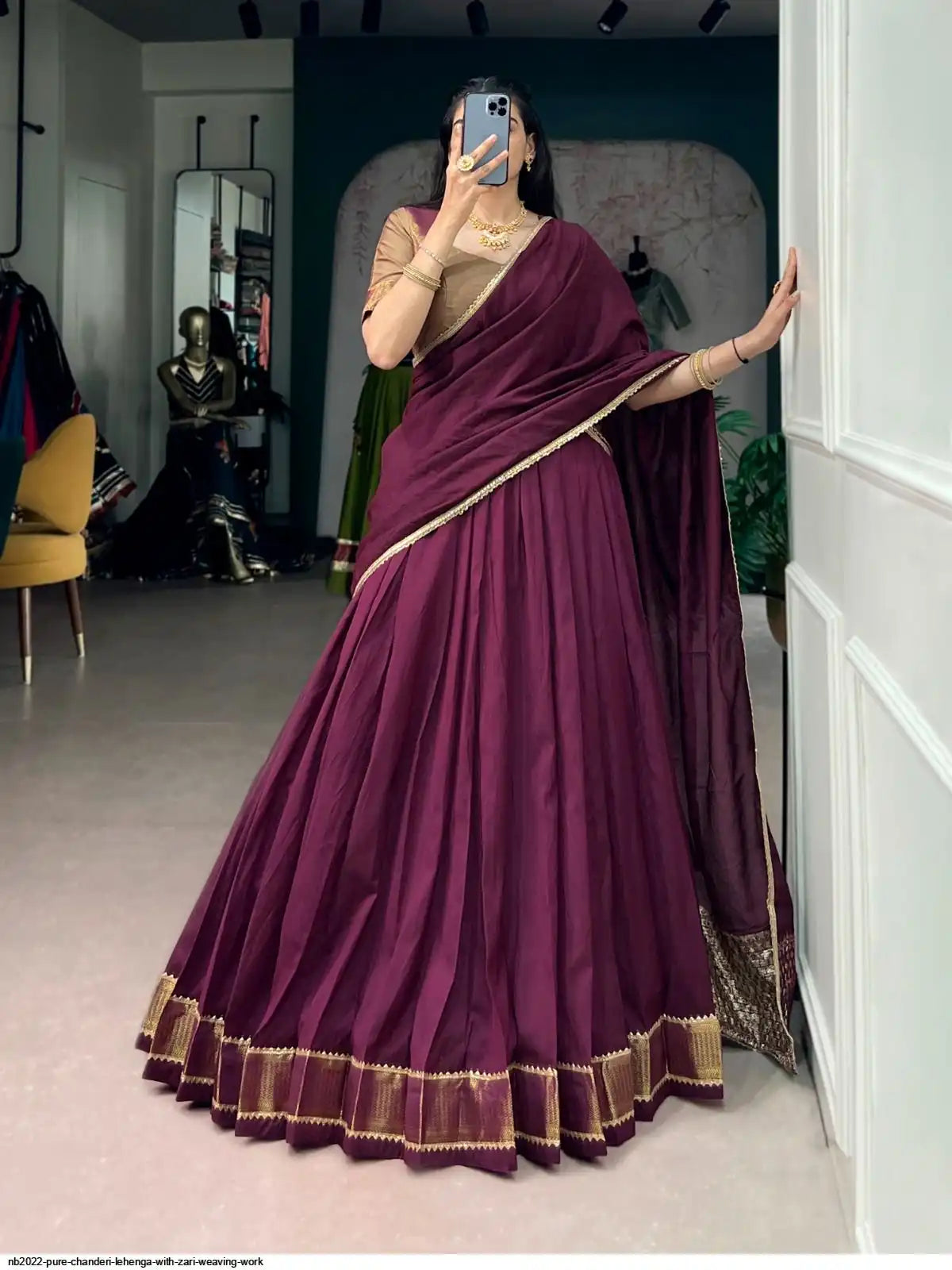 NB2022 PURE CHANDERI LEHENGA WITH ZARI WEAVING WORK