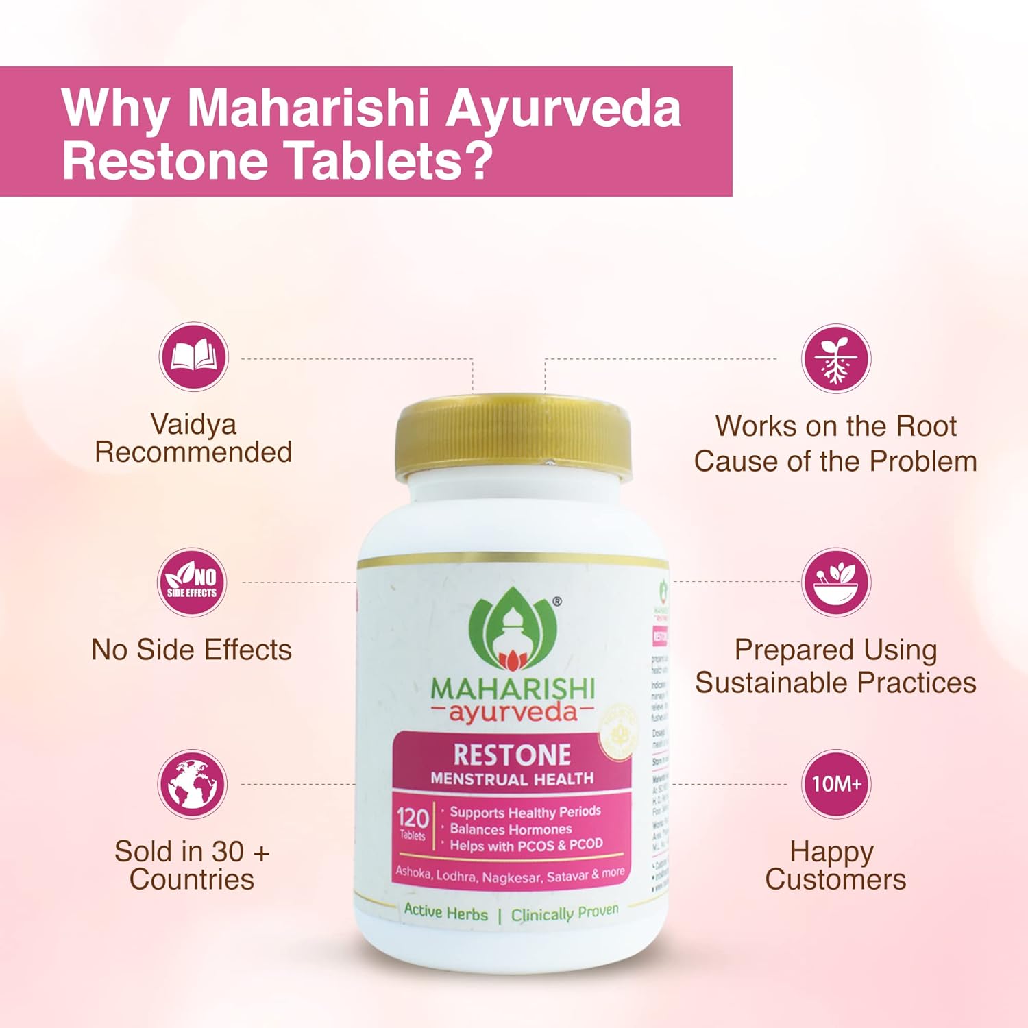 Maharishi Ayurveda Restone Tablets (120 Tablets) For PCOD and PCOS, stress, digestion and metabolism