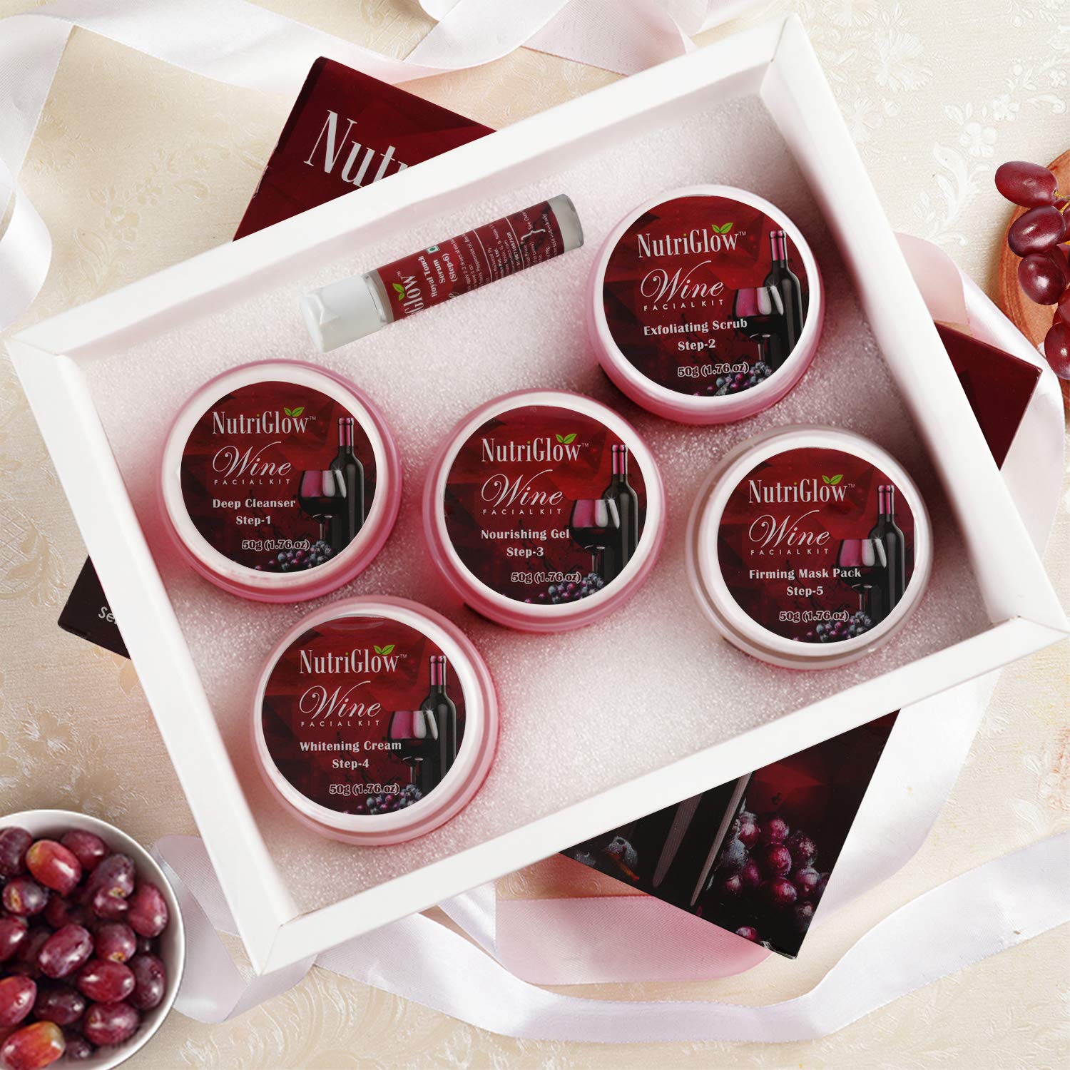 NutriGlow Wine Facial Cleanup Kit 250gm+10ml | 6-Pieces Skin Care Set for Glowing Skin