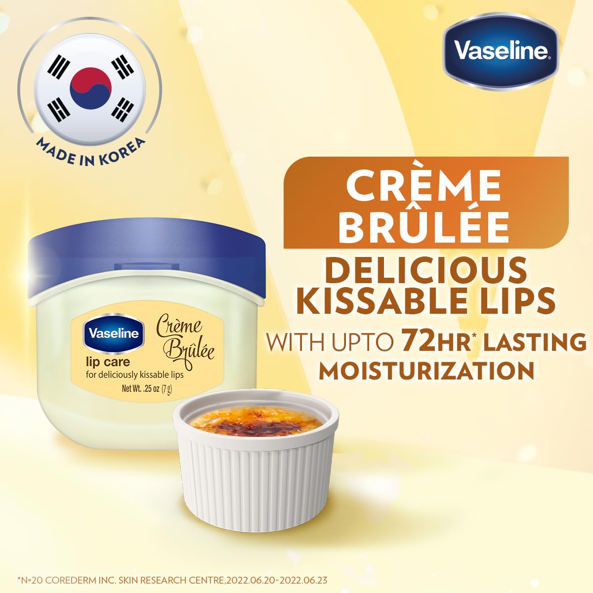 Vaseline Lip Therapy Crème Brûlée | Flavoured Balm for Smooth & Kissable Lips | 72Hr Moisturization | Sweet Dessert Fragrance | 7g