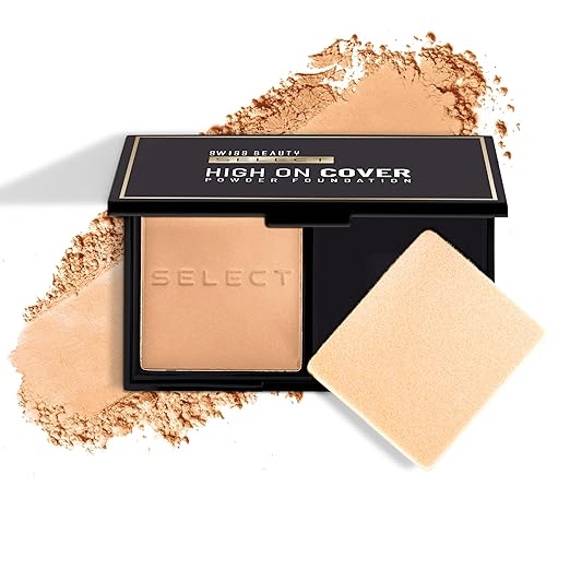 SWISS BEAUTY Matte All Select High On Cover Powder Foundation With Sponge | Waterproof & Oil Controlling | 16-Hour Wear | Shade 04 Nautral Buff, 5.5G