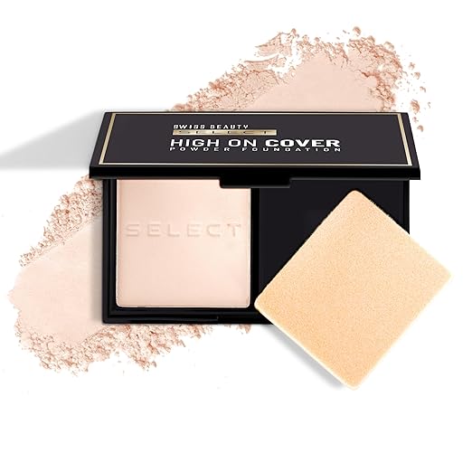 SWISS BEAUTY Matte All Select High On Cover Powder Foundation With Sponge | Waterproof & Oil Controlling | 16-Hour Wear | Shade 01 True Porcelain, 5.5G