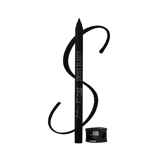 Swiss Beauty Intense Gel Kajal with Sharpener | 12-Hour Stay | Waterproof | Smudge-Proof | Creamy Texture | Highly Pigmented | Multi-Use Eye Pencil | 1.2g, Shade- Smoky
