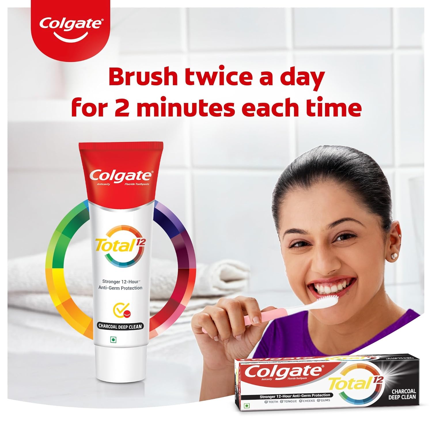 Colgate Total Whole Mouth Health, Antibacterial Toothpaste, 120gm (Charcoal Deep Clean)