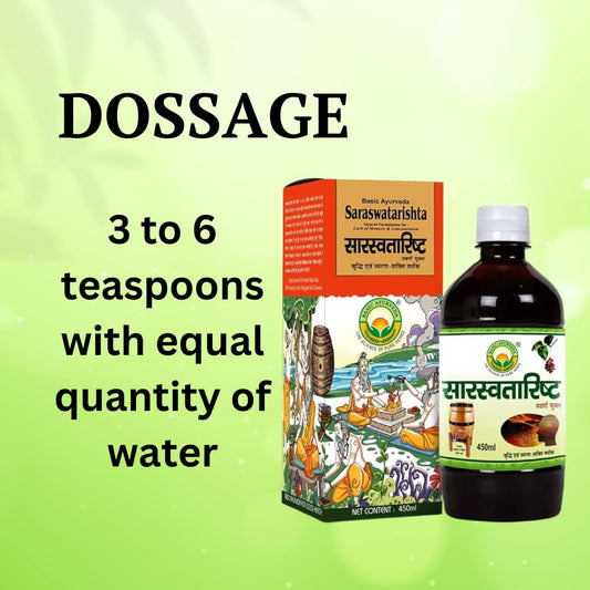 Basic Ayurveda Saraswatarishta 450 ml For anxiety and depression, general debility, mental stress