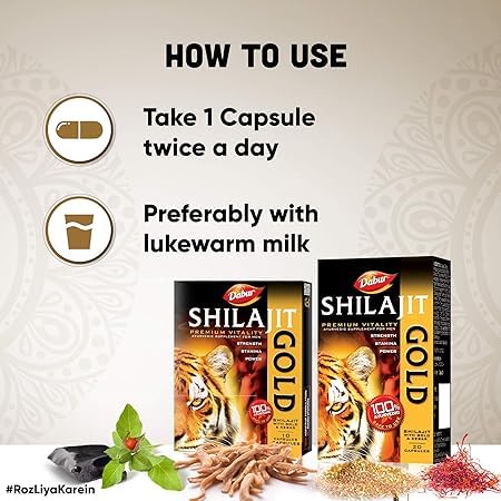 Dabur Ayurvedic Shilajeet Gold (20caps) for boost stamina, strength, and energy