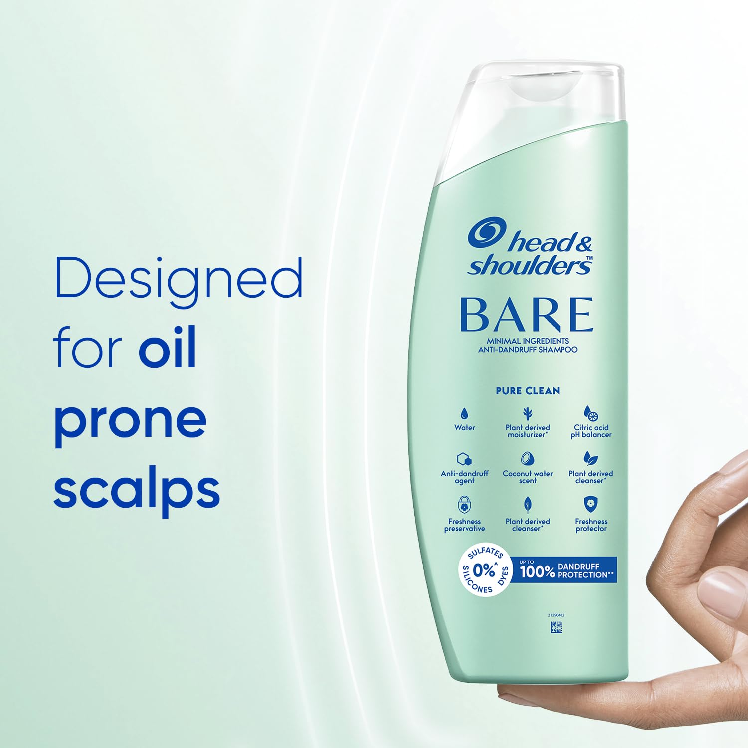Head & Shoulders BARE Anti-Dandruff Shampoo, Pure clean, Sulfate-Free, Silicone-Free, Dye-Free, Gentle shampoo, 400ml
