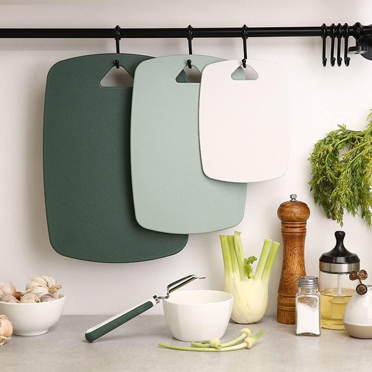 JD FRESH Plastic Chopping Board Set with Hanging Holes/Home Use Cutting Board/Chopping Board for Kitchen/Vegetable Cutting Board for Veggies, Fruits, with Easy Grip Handle (Set of 3)