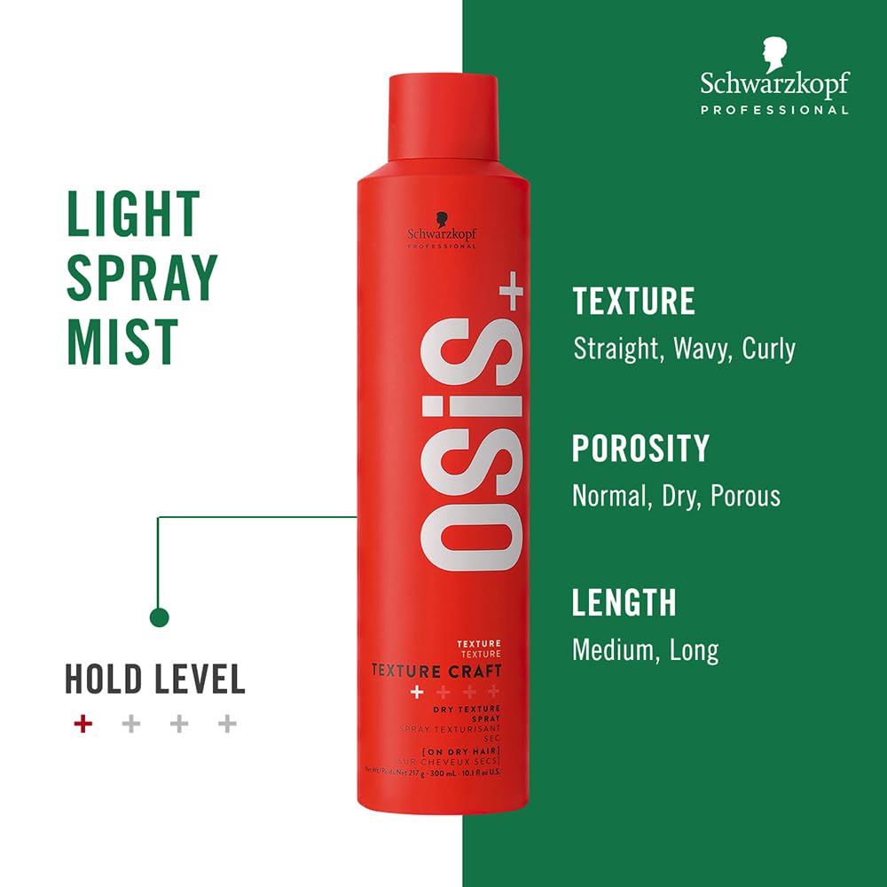 Schwarzkopf Professional OSiS+ Texture Craft Dry Texture Hair Styling Spray Mist I Non Crispy Hair With a Natural Shine I Vegan | Fine Dry Spray Mist | Flexible hold | 300 ml