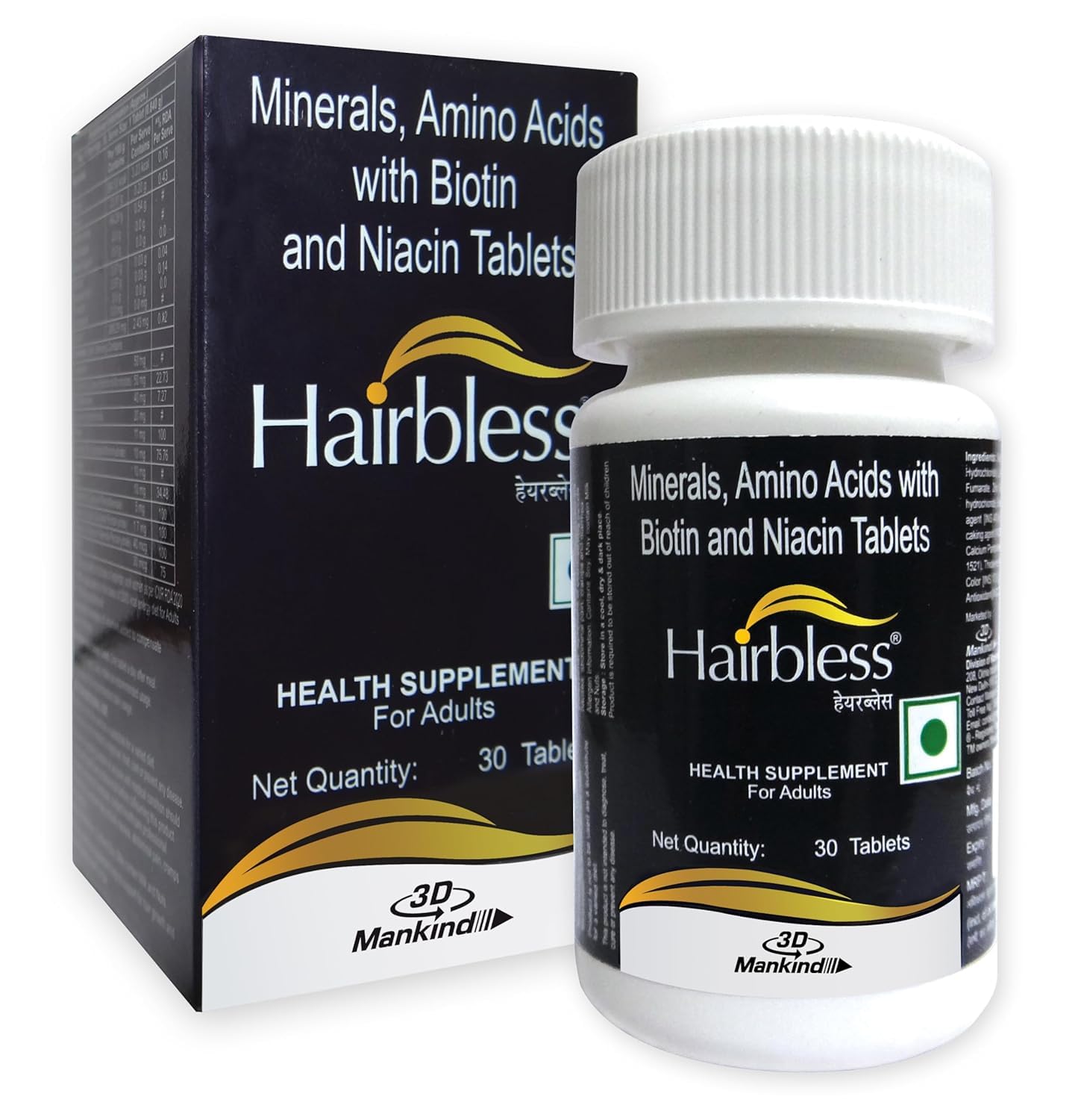 Mankind HairBless Hair Supplement | with Biotin and Niacin | Gluten Free | Amino Acid, Minerals and Vitamins | Enriched with L-Cystiene | 30 Tablets
