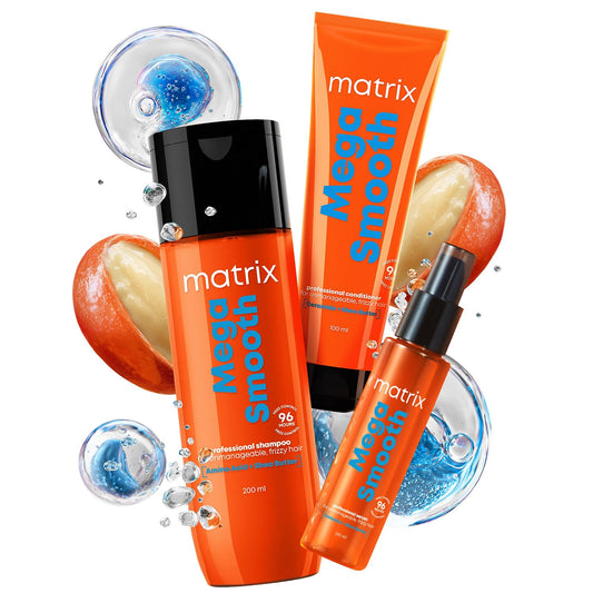 MATRIX Mega Smooth Shampoo (200ml), Conditioner (100ml) & Serum(100ml)