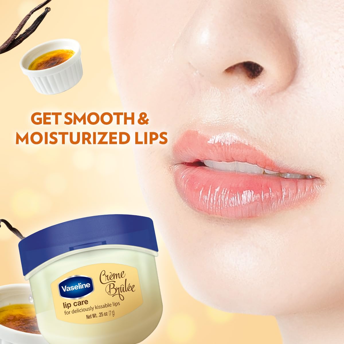 Vaseline Lip Therapy Crème Brûlée | Flavoured Balm for Smooth & Kissable Lips | 72Hr Moisturization | Sweet Dessert Fragrance | 7g