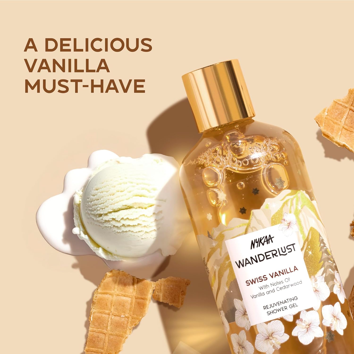 Nykaa Wanderlust Swiss Vanilla Shower Gel, Vanilla & Cedarwood Fragrance, Rejuvenating Body Wash, Hydrating Formula, Vegan & Cruelty-Free, 250ml