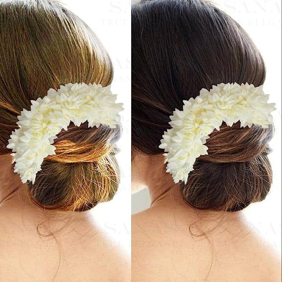 Gajra Flower Scrunchies For Hair Bun, Bracelet, and Ponytail Wedding Jewellery Reusable Fragrance Hair Mogra Gajra Tie For Women/Girls Gajra Scented Mogra White pack of 2