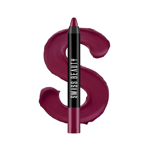 Swiss Beauty Matte Long Lasting Stay Maxx Lip Crayon Lipstick | Matte Finish | 12-Hour Stay | Smudge Proof | Lightweight | Shade-Purple Villain, 3.5g