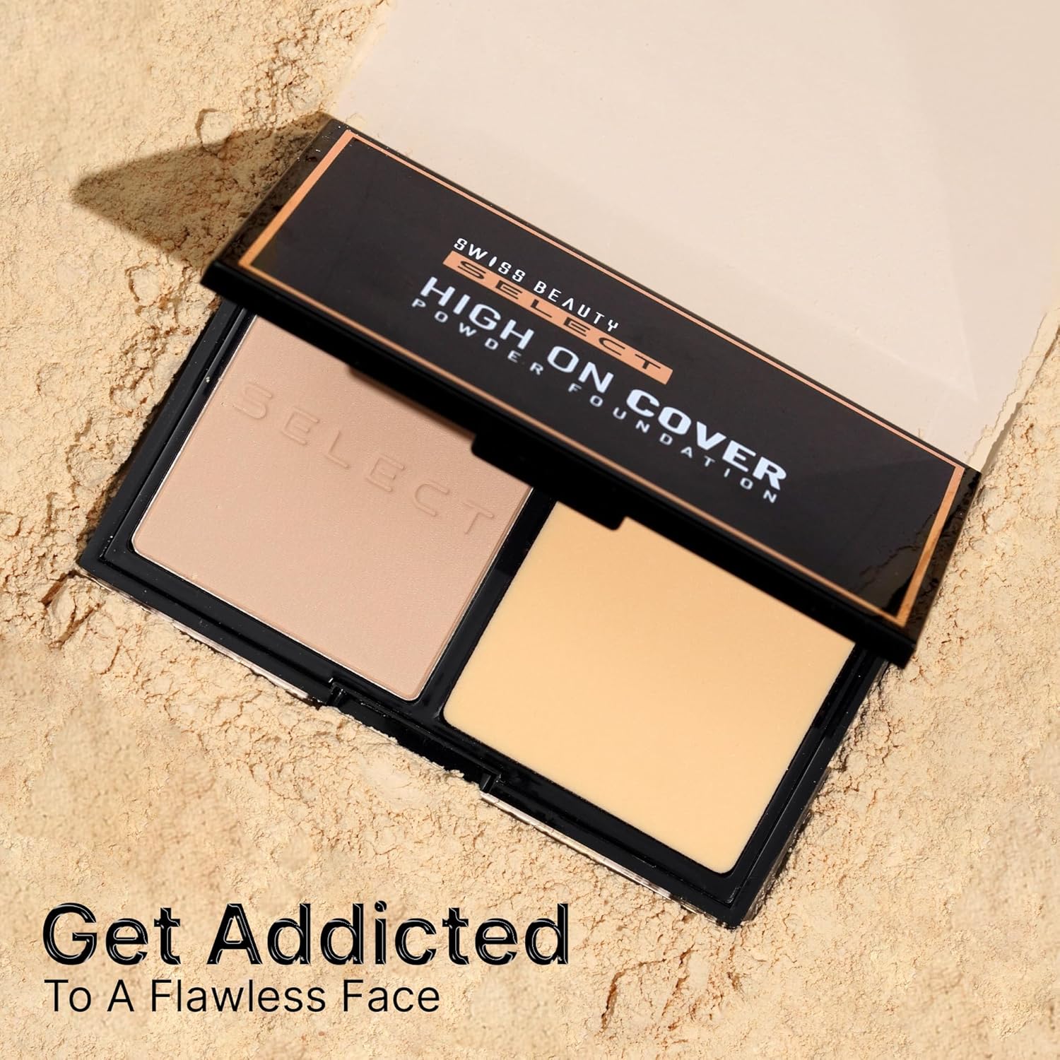 SWISS BEAUTY Matte All Select High On Cover Powder Foundation With Sponge | Waterproof & Oil Controlling | 16-Hour Wear | Shade 01 True Porcelain, 5.5G