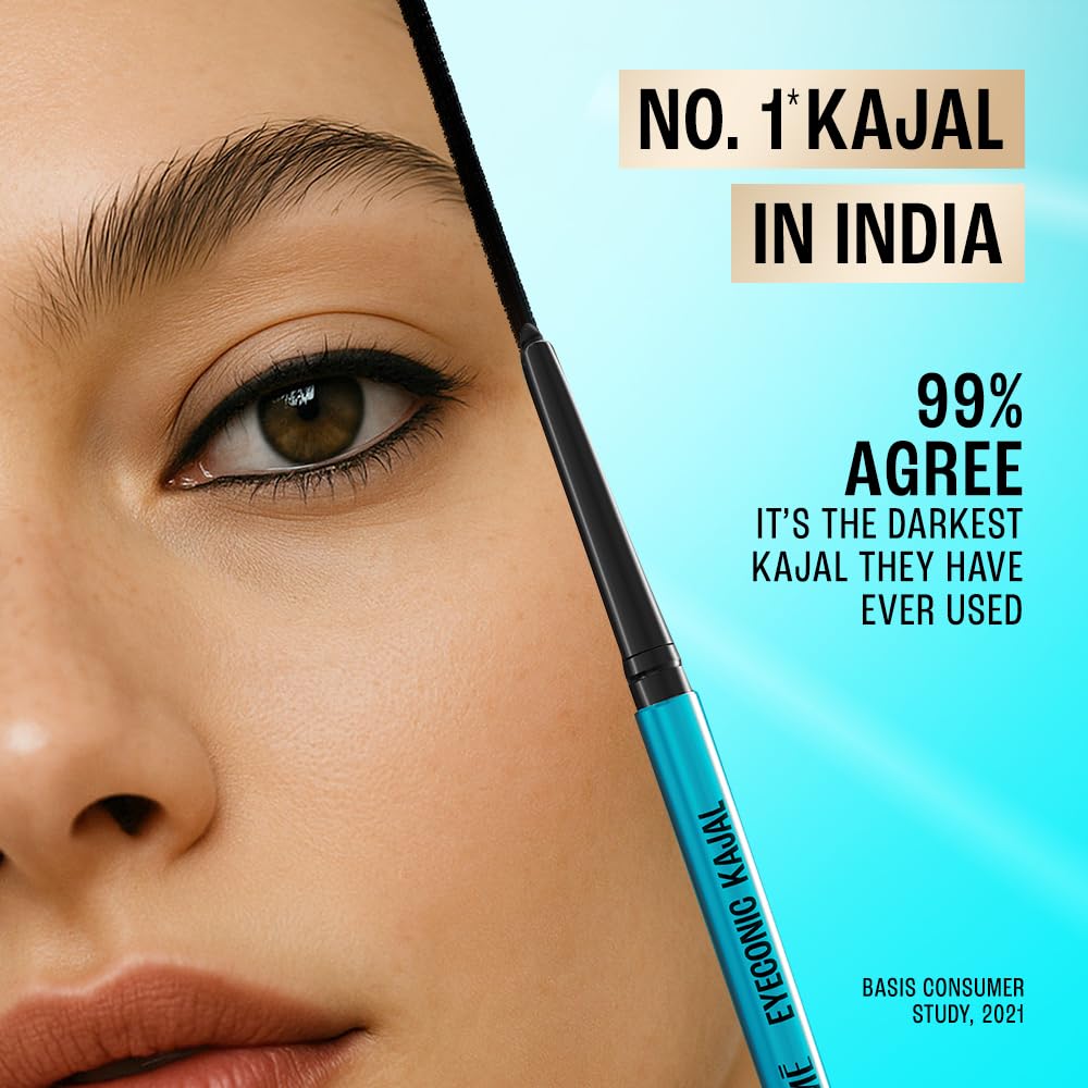 Lakme 9-5 Eyeconic Kajal, Deep Black, Smudgeproof and Waterproof that lasts upto 24H, for 2x dark pigment, 0.35g